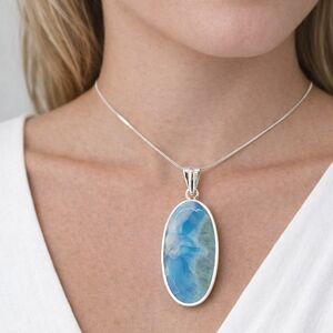 Genuine Larimar Sterling Silver Pendant